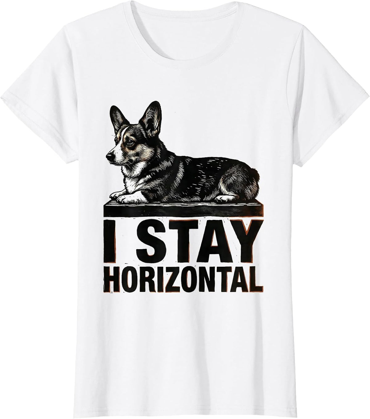 Women's I Stay Horizontal Funny Corgi Dog Lover Humor T-Shirt - White