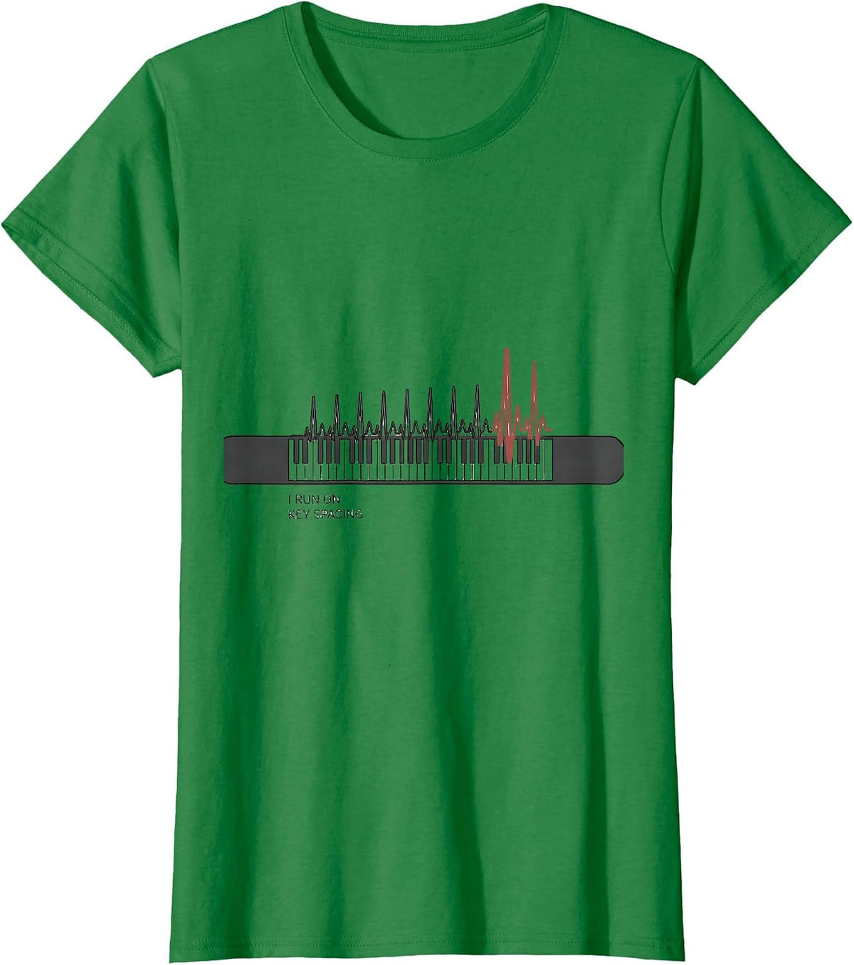 I Run On Key Spacing Minimalist Pianist EKG Pulse Line Humor T-Shirt - Kelly Green