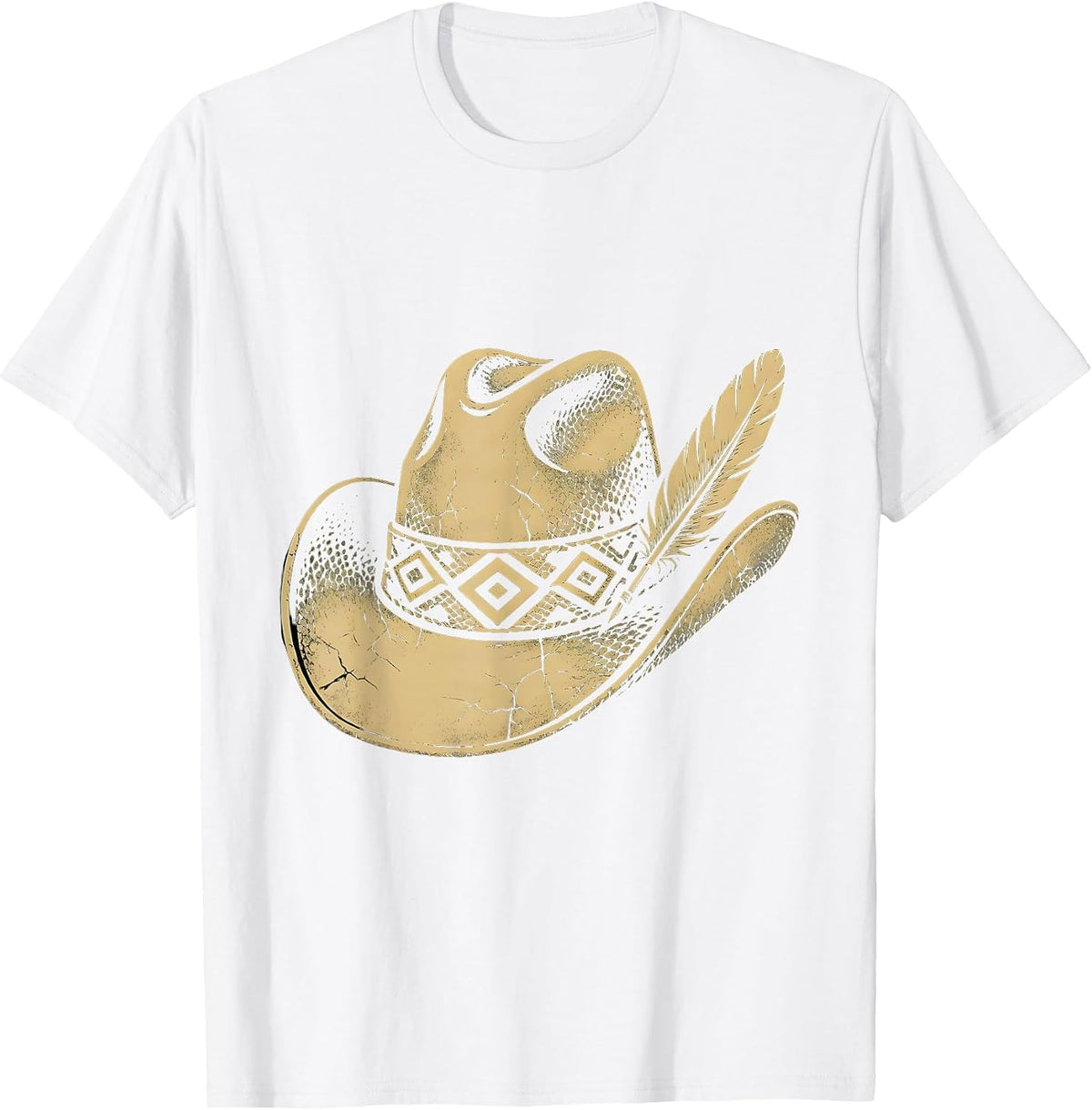 Men's Cowboy Hat Feather Snakeskin Band Western Design T-Shirt - White