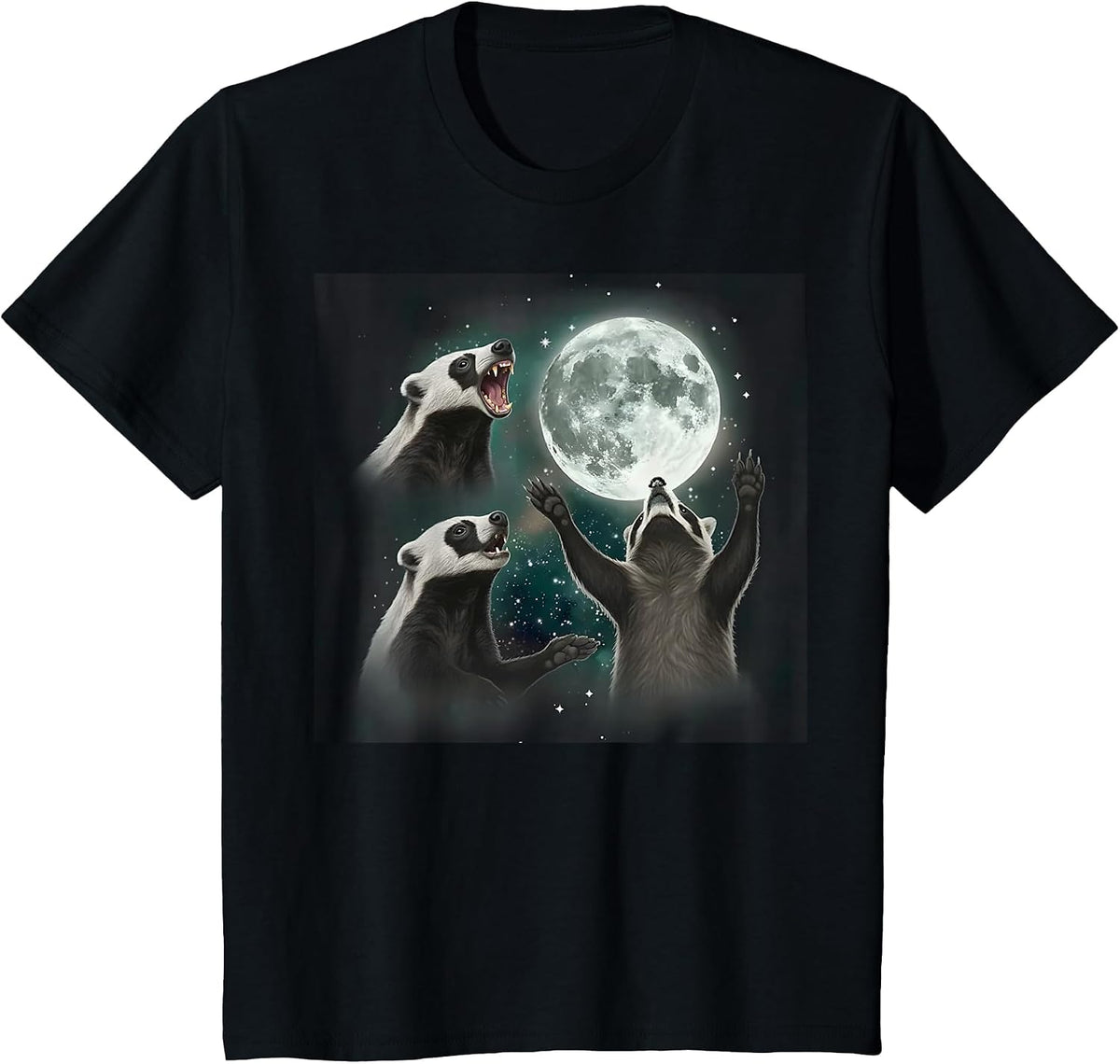 Three Honey Badger Howling At Moon Funny Weird T-Shirt - Black
