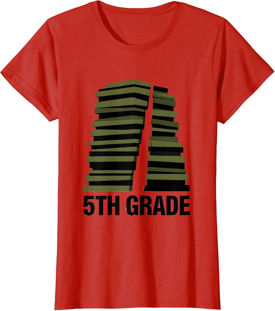Women's 5th Grade Oversized Stepped Camo Back To School Boys T-Shirt - Red