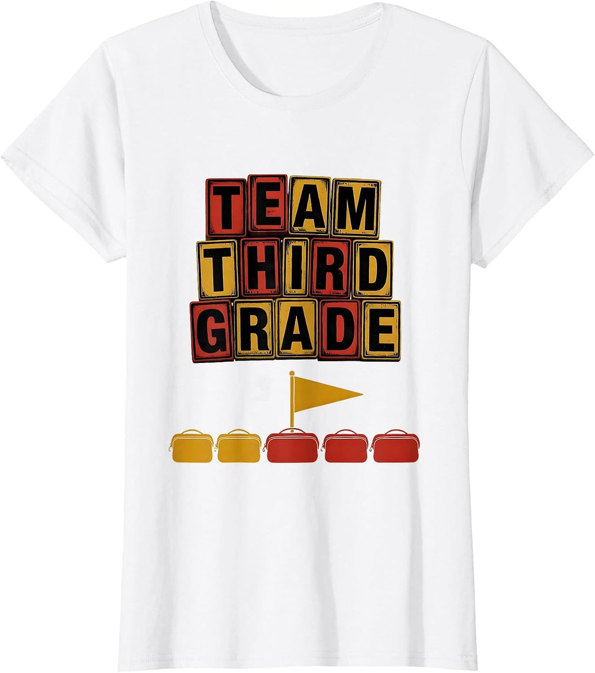 Team Third Grade Wood Type Letterpress Student Teacher Back T-Shirt - White