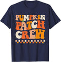 Groovy Pumpkin Patch Crew Pumpkin Patch Crew Fall Halloween T-Shirt - Navy Blue
