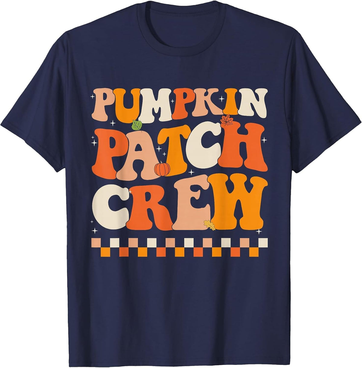 Groovy Pumpkin Patch Crew Pumpkin Patch Crew Fall Halloween T-Shirt - Navy Blue