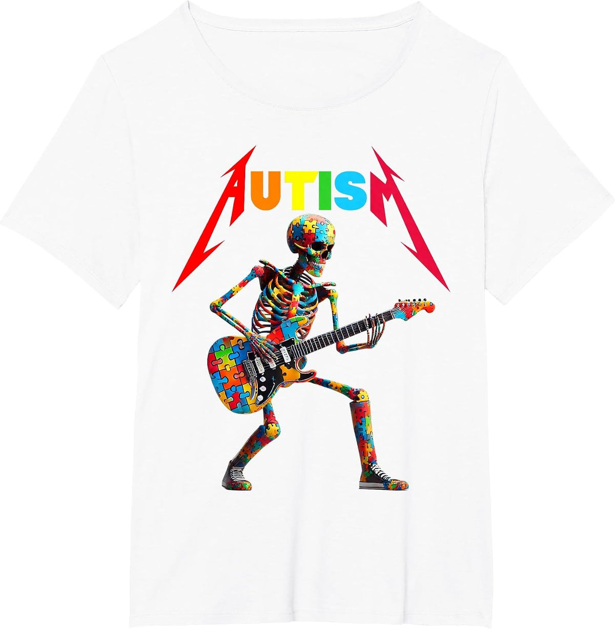 Autism Skeleton Guitar Rock Music Lover Autism Awareness T-Shirt - White