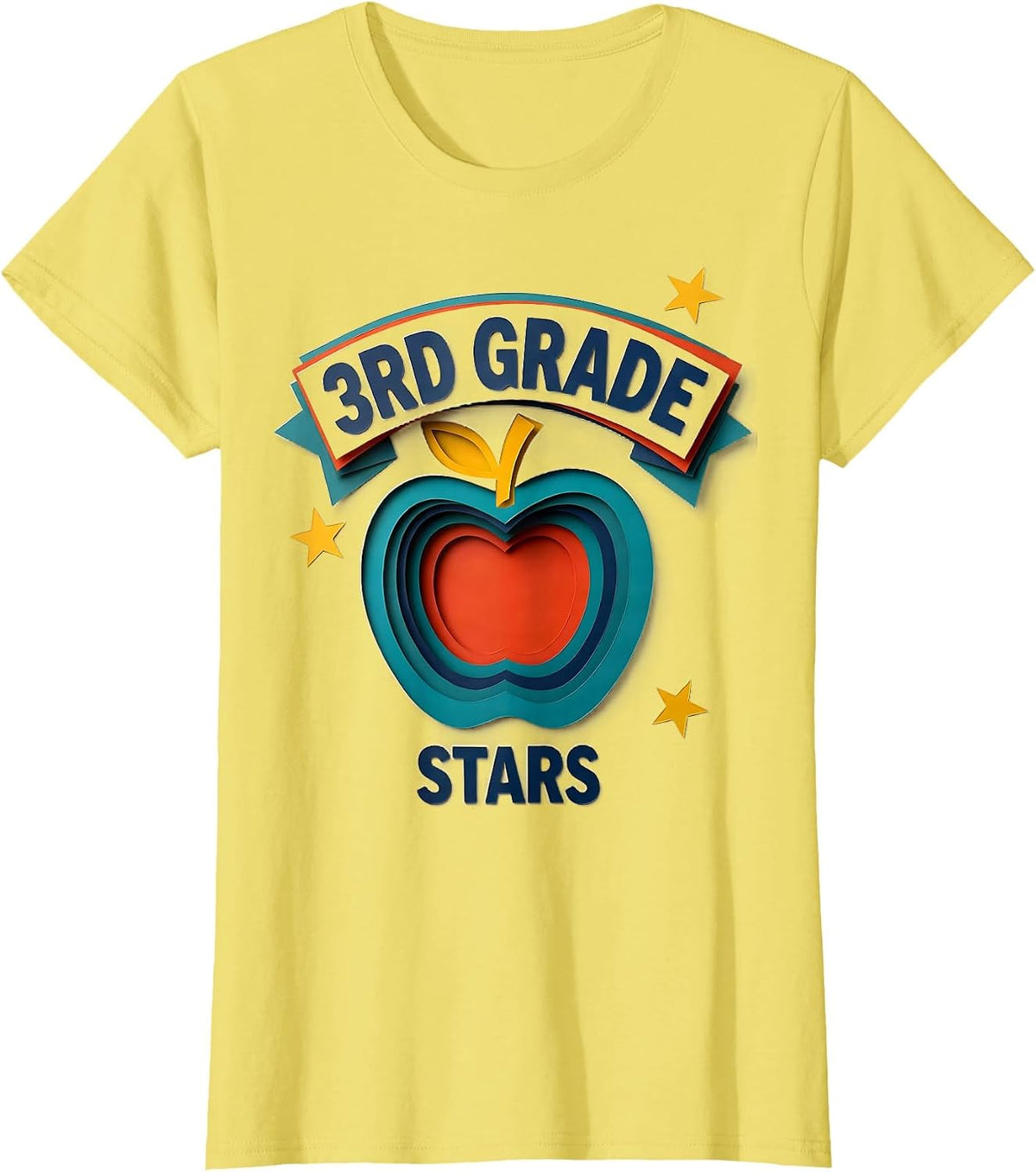 3rd Grade Stars Paper Cutout Teacher Back To School Crew T-Shirt - Lemon Yellow