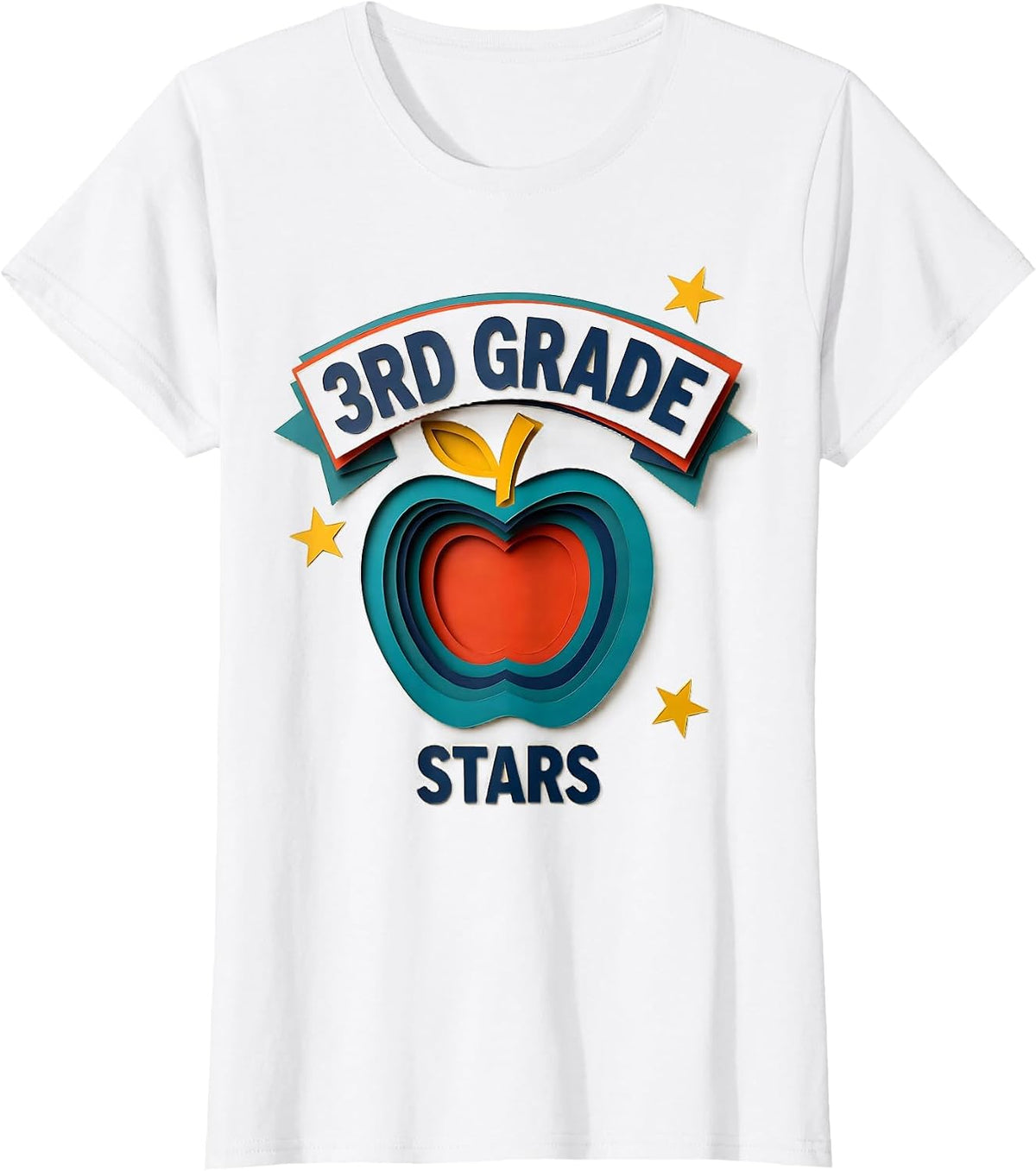 3rd Grade Stars Paper Cutout Teacher Back To School Crew T-Shirt - White