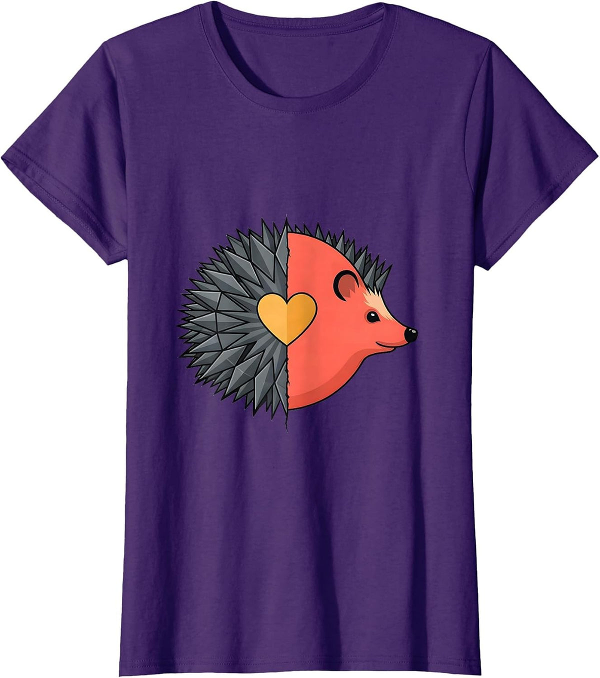 Women's Hedgehog Half Split Cute Cartoon Animal Lover Humor T-Shirt - Purple