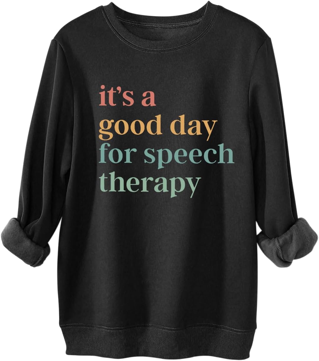 Speech Therapy Sweatshirt Women Speech Language Pathologist Long Sleeve Shirts SLP Teacher Fleece Pullover Sweaters - Black