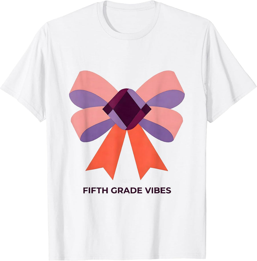 Men's Fifth Grade Vibes Quilt Block Patchwork Bow Back to School T-Shirt - White