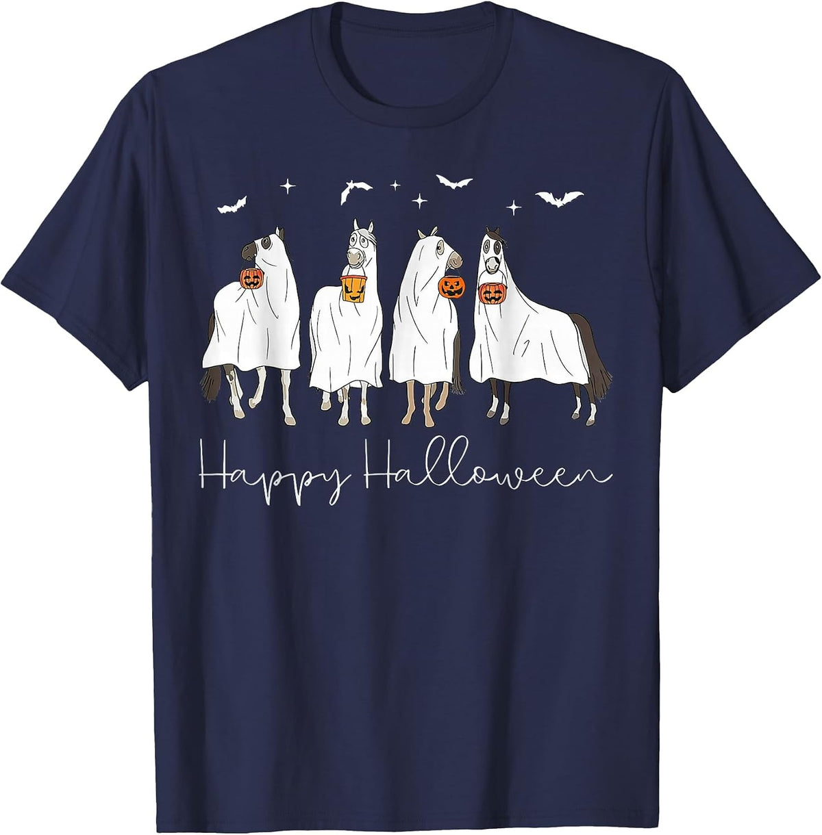Happy Halloween Horse Ghost T-Shirt - Navy Blue