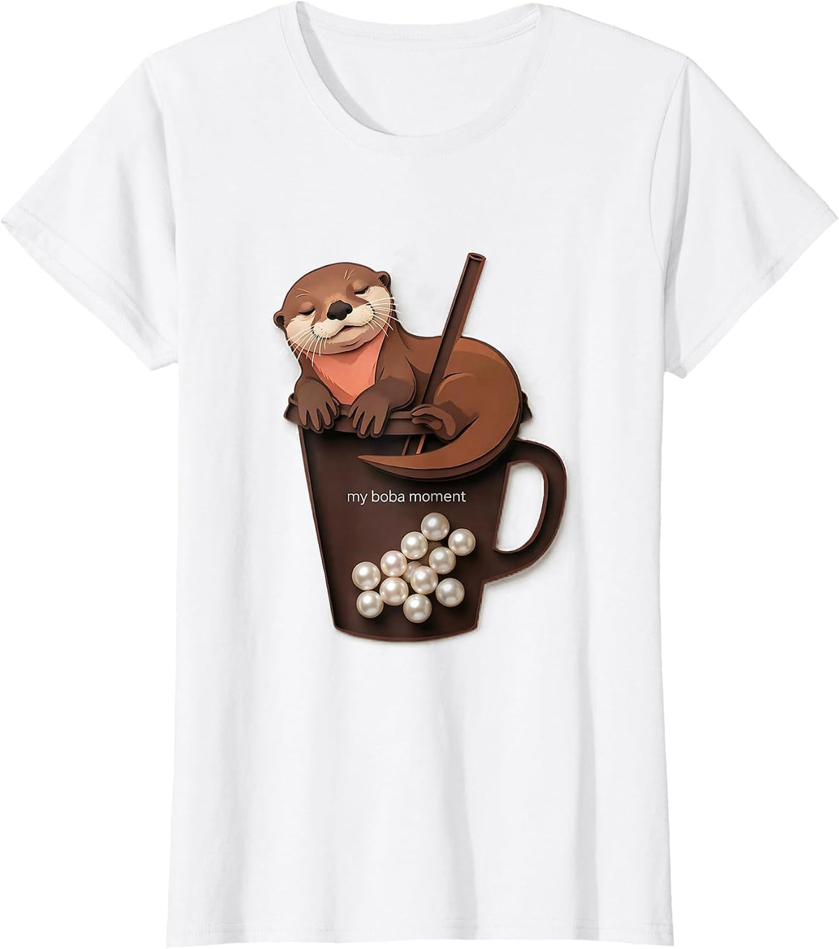 Women's my boba moment cute kawaii sleepy otter boba tea lover anime T-Shirt - White