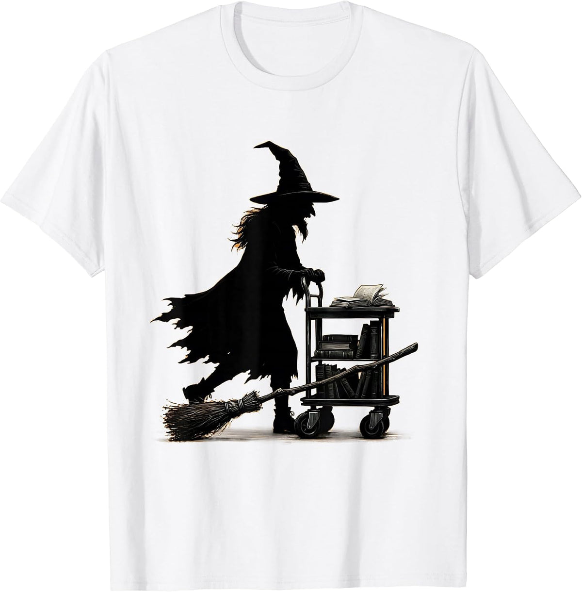 Men's Witch Librarian Minimalist Halloween Occupation Humor T-Shirt - White