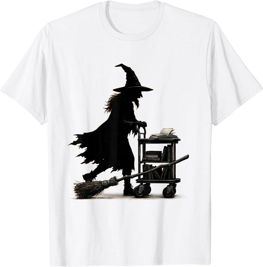 Men's Witch Librarian Minimalist Halloween Occupation Humor T-Shirt - White