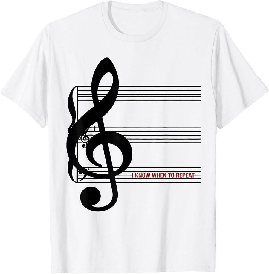 Men's I Know When To Repeat Funny Music Lover Pianist Humor T-Shirt - White