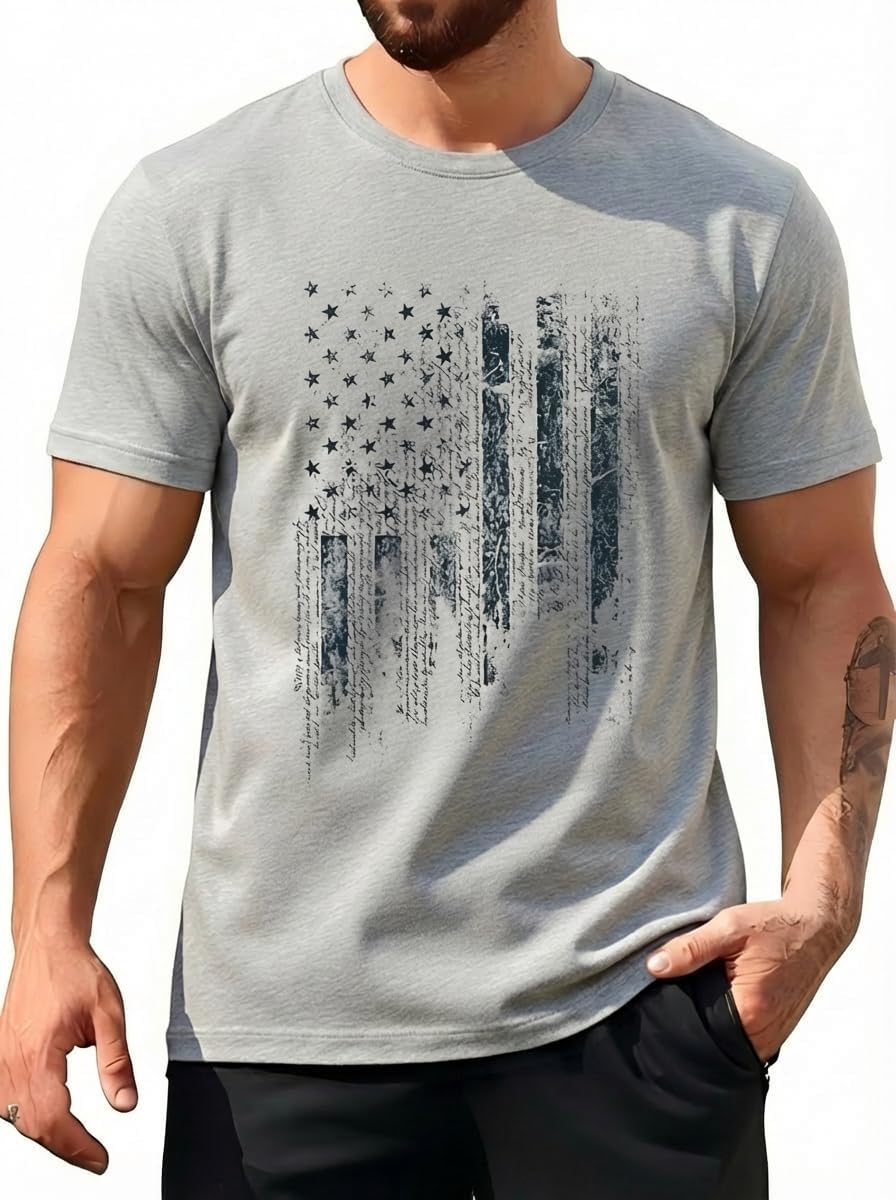 Round Neck Graphic Tees for Men Summer Fall Short Sleeve T-Shirt Basis Tops Blouse - D14-grey