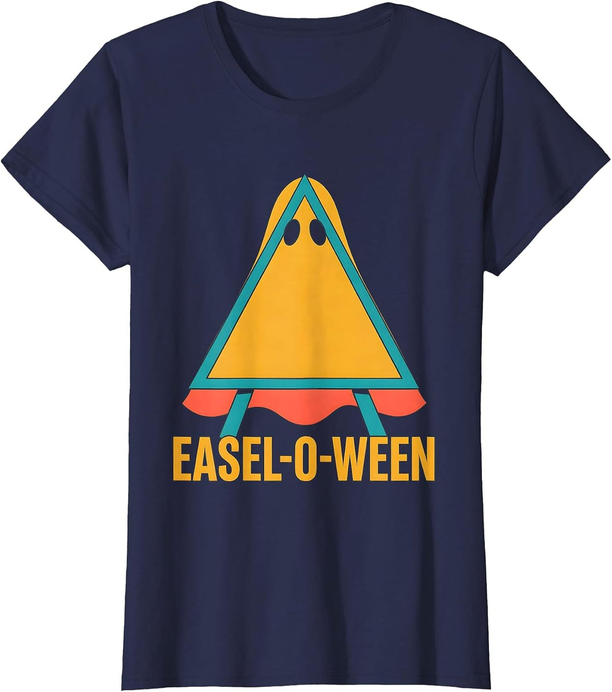 Women's Easel-o-Ween Flat Vector Halloween Music Art Teacher Costume T-Shirt - Navy Blue