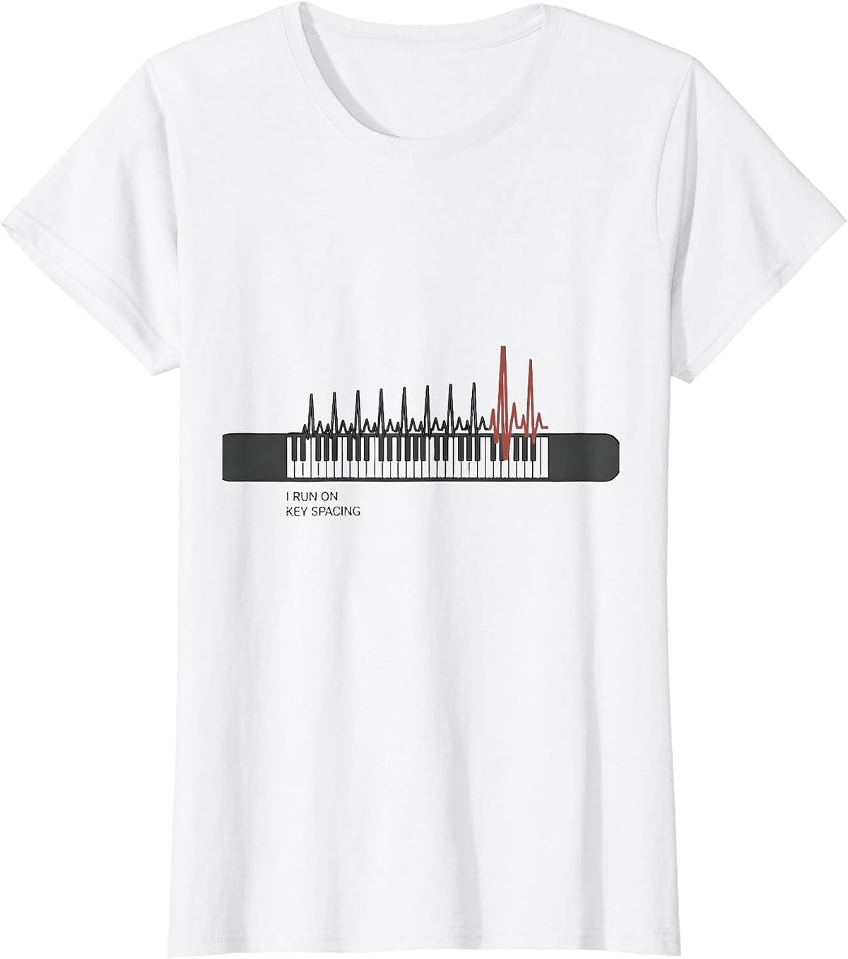 I Run On Key Spacing Minimalist Pianist EKG Pulse Line Humor T-Shirt - White