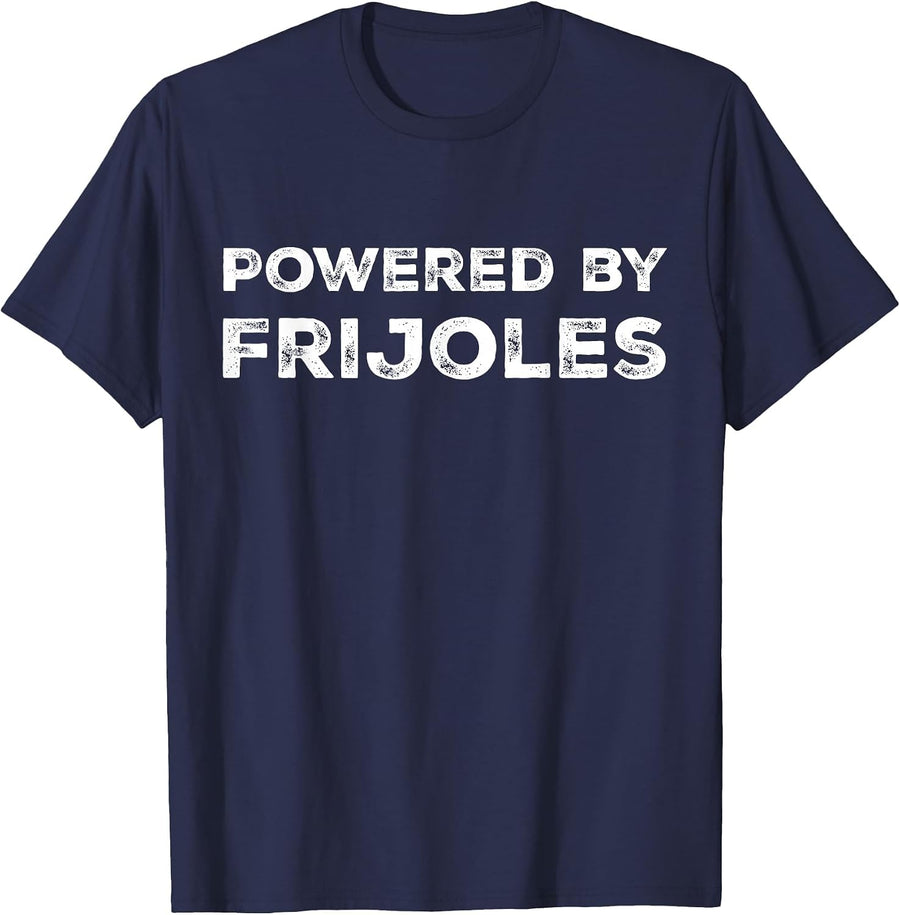 Powered by Frijoles Mexican Food Lovers Mexican Kitchen Bean T-Shirt - Navy Blue