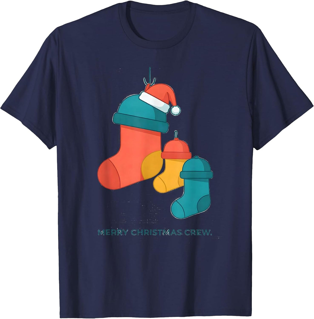 Men's Merry Christmas Crew Flat Vector Family Matching Holiday T-Shirt - Navy Blue