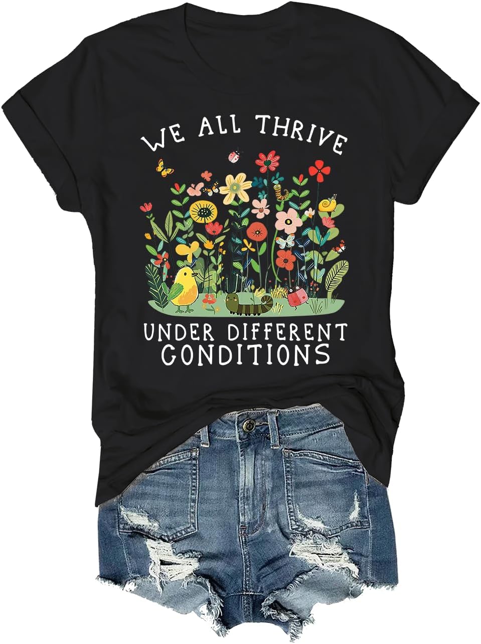 We All Thrive Under Different Conditions Shirt Autism Awareness T-Shirt Unisex Short Sleeve T-Shirt - Black