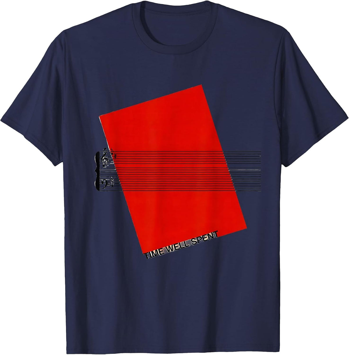Men's Time Well Spent Minimalist Music Lover Gift Funny Musician T-Shirt - Navy Blue
