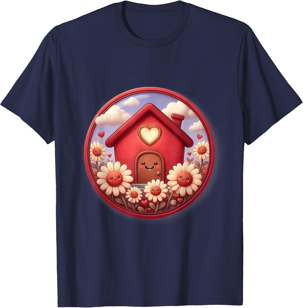 Elementary Teacher Schoolhouse Daisy Garden Graphic T-Shirt - Navy Blue