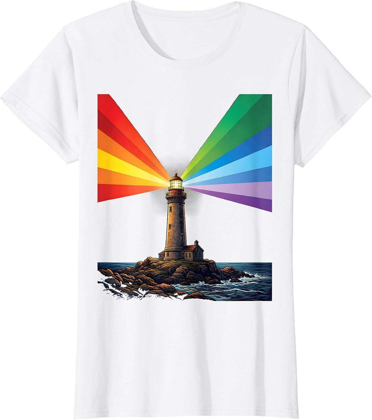 Autism Awareness Rainbow Lighthouse Graphic T-Shirt - White