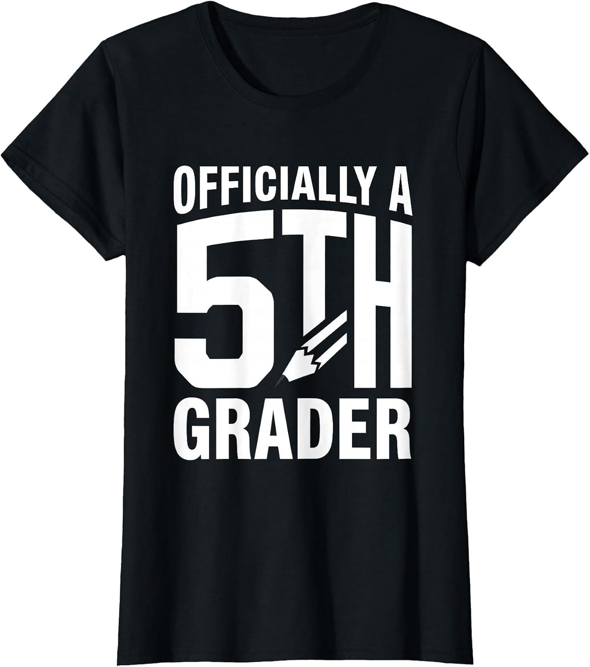 Women's Officially A 5th Grader Retro Back To School Pencil Bow T-Shirt - Black