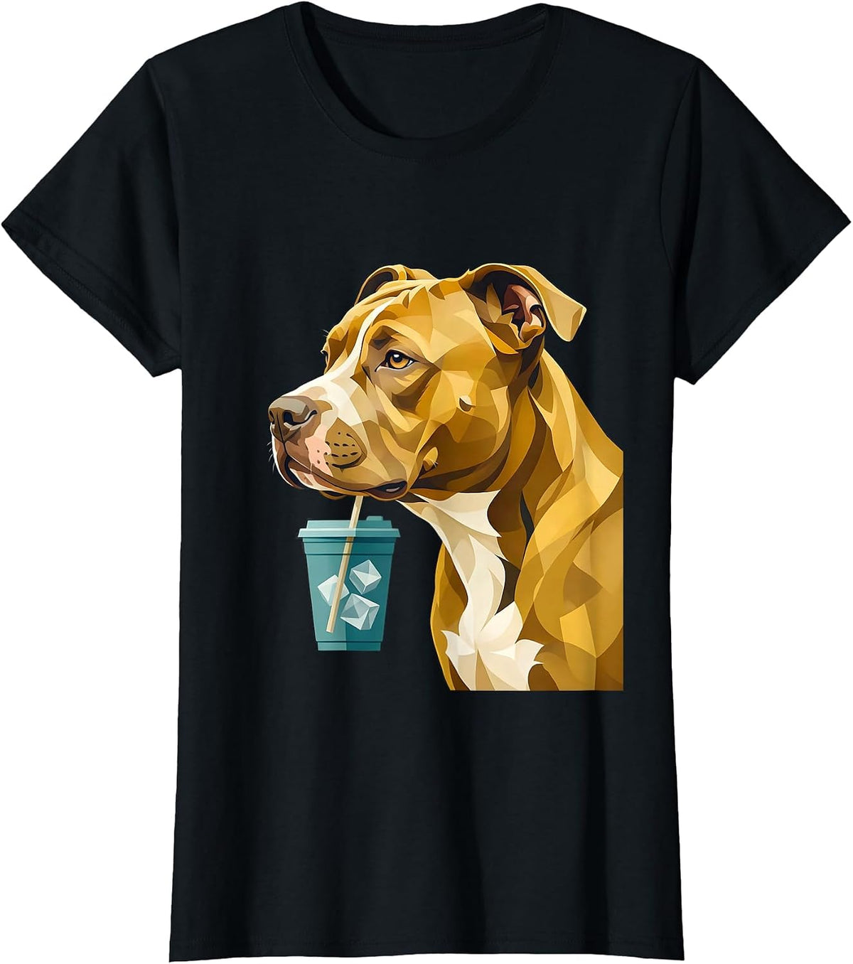 Pitbull Drinking Iced Coffee Midcentury Modern Humor T-Shirt - Black