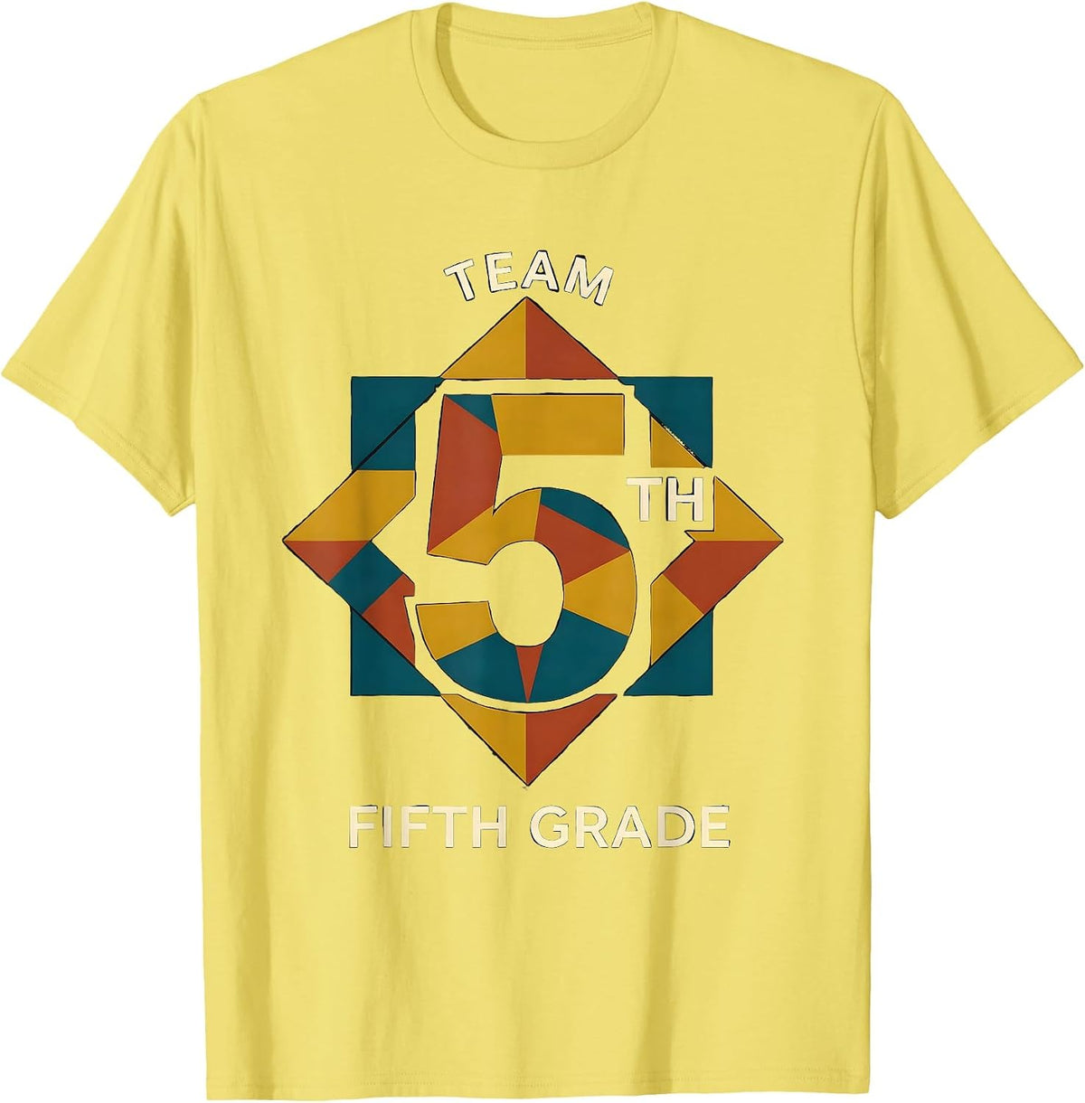 Men's Team Fifth Grade Quilt Block Patchwork Back To School T-Shirt - Lemon Yellow