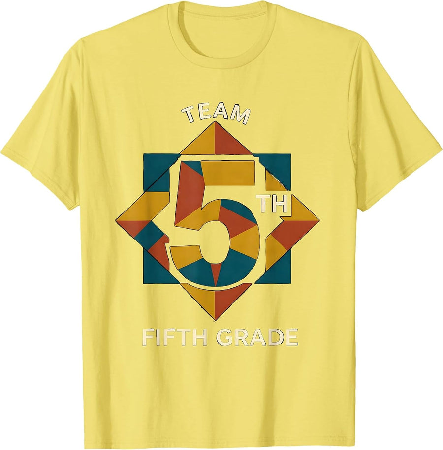Men's Team Fifth Grade Quilt Block Patchwork Back To School T-Shirt - Lemon Yellow