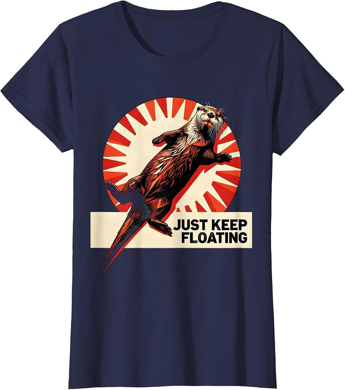 Women's Just Keep Floating Otter Graphic Design T-Shirt - Navy Blue