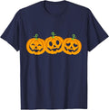 Three Halloween Pumpkins Jack o Lantern Faces T-Shirt - Navy Blue