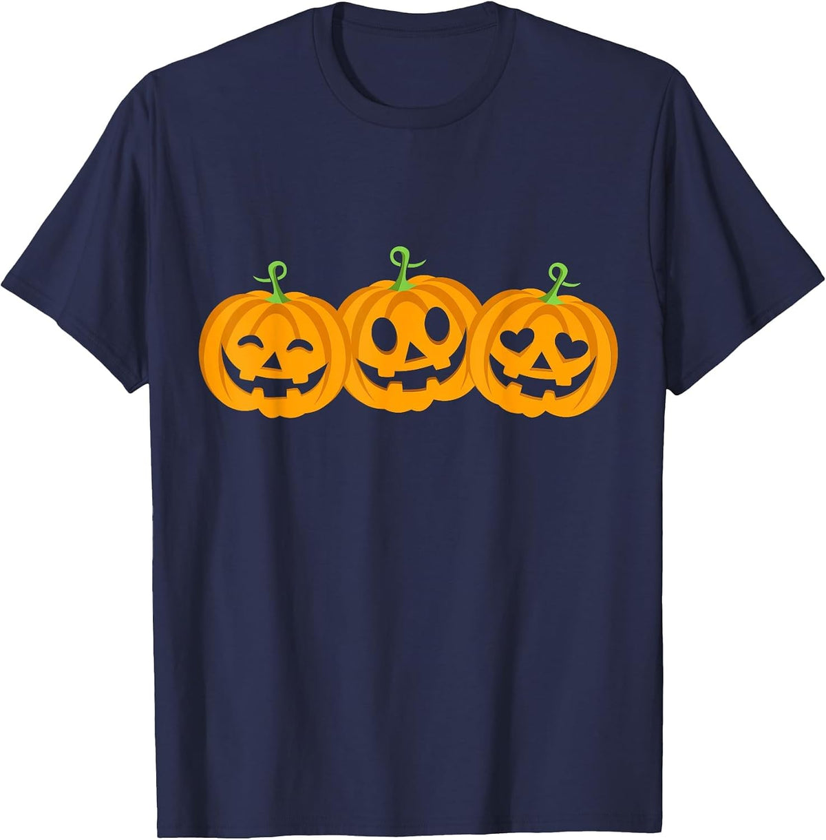 Three Halloween Pumpkins Jack o Lantern Faces T-Shirt - Navy Blue