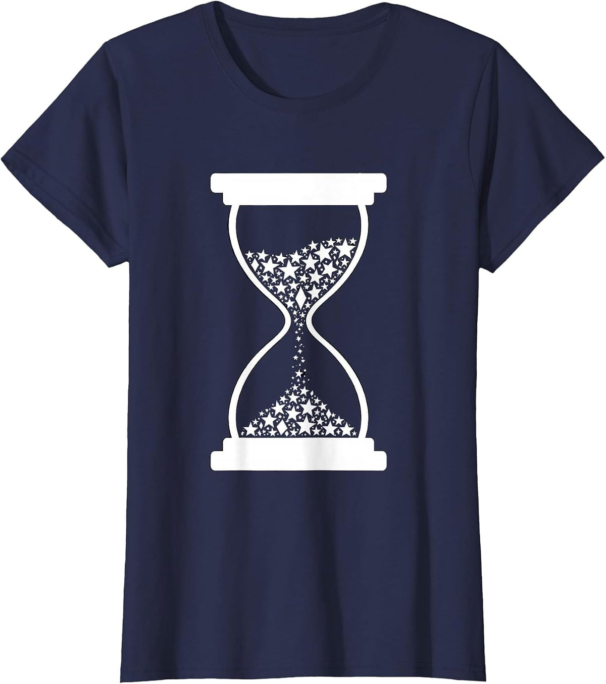 Women's Hourglass Galaxy Falling Stars Cosmic Design T-Shirt - Navy Blue