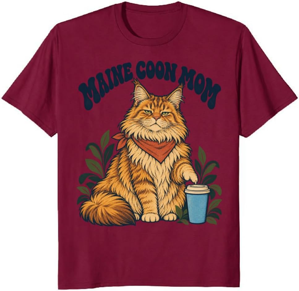 Maine Coon Mom T-Shirt Retro Cat Typography Graphic Tee - S5