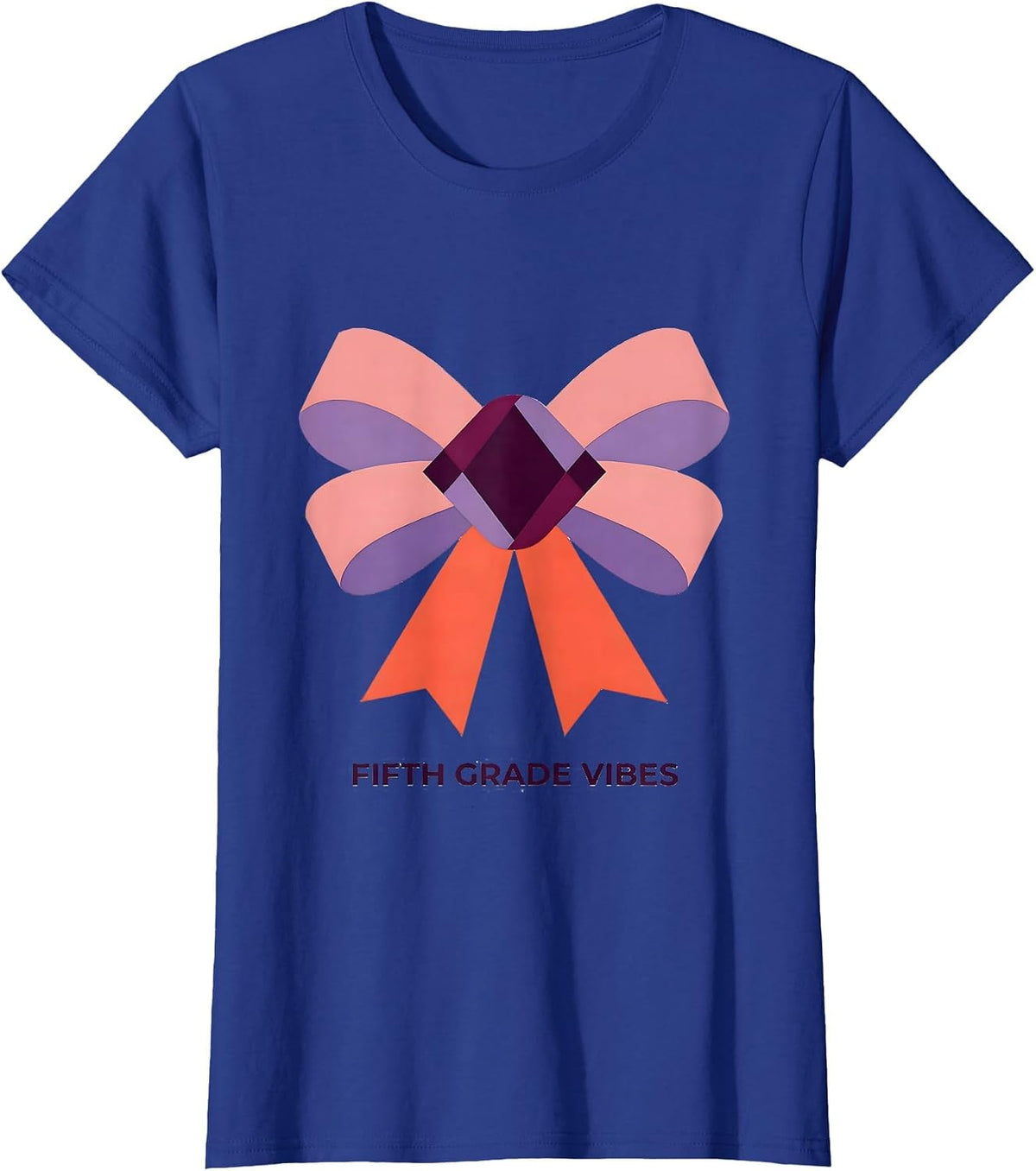 Women's Fifth Grade Vibes Quilt Block Patchwork Bow Back to School T-Shirt - Royal Blue