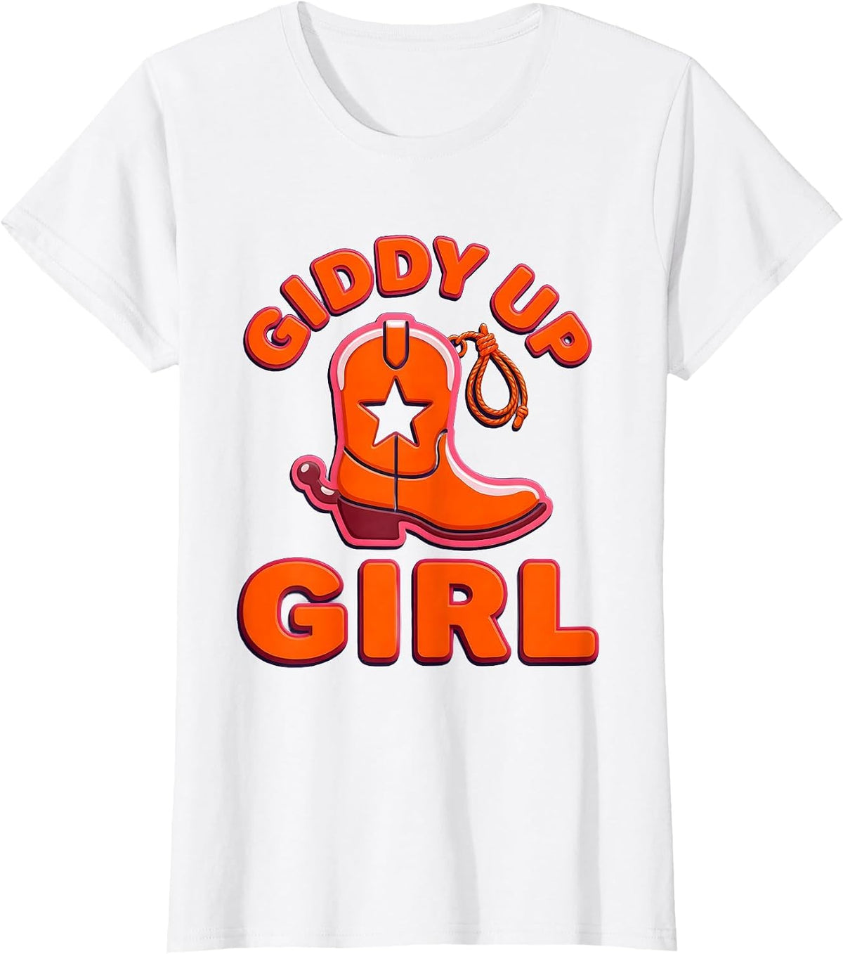 Giddy Up Girl Cowgirl Western Design T-Shirt - White