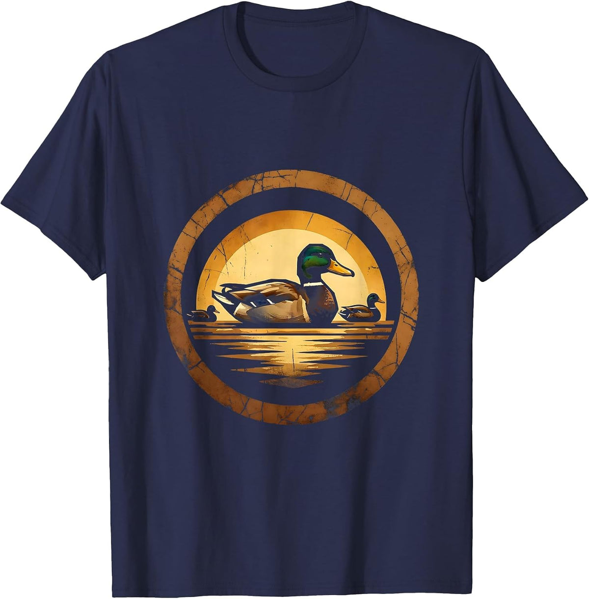 Men's Duck Decoys Floating on Still Water Hunting T-Shirt - Navy Blue