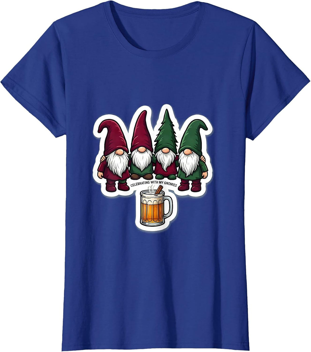 Women's Celebrating With My Gnomies Funny Gnome Friend Christmas T-Shirt - Royal Blue