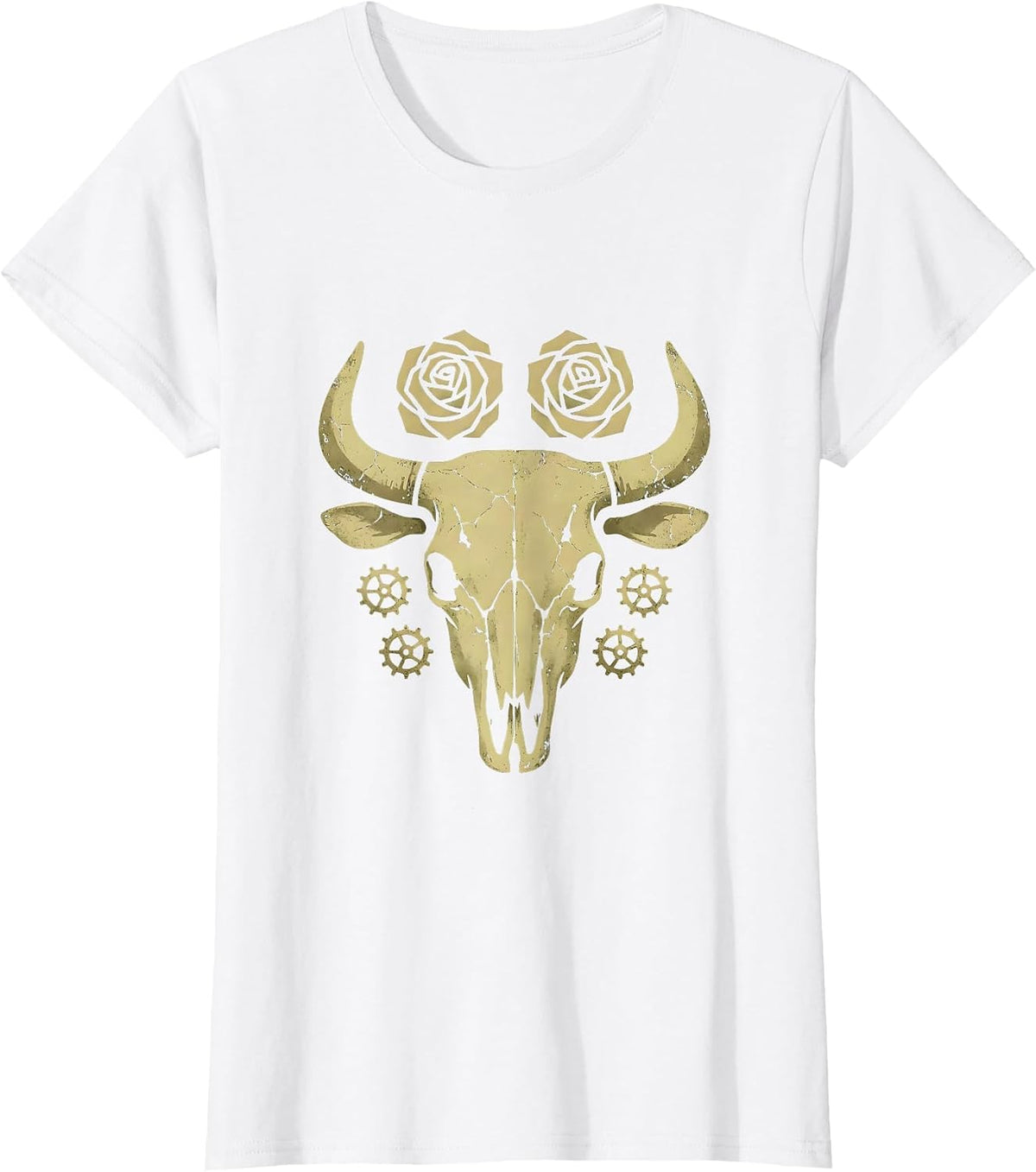 Rhinestone Cowgirl Boots Spurs and Roses Graphic T-Shirt - White