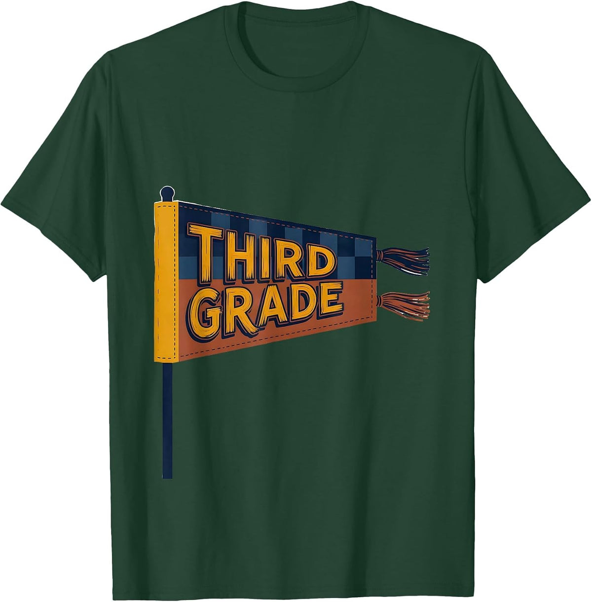 Third Grade Retro Style Back to School Sign Painter Pennant T-Shirt - Dark Green