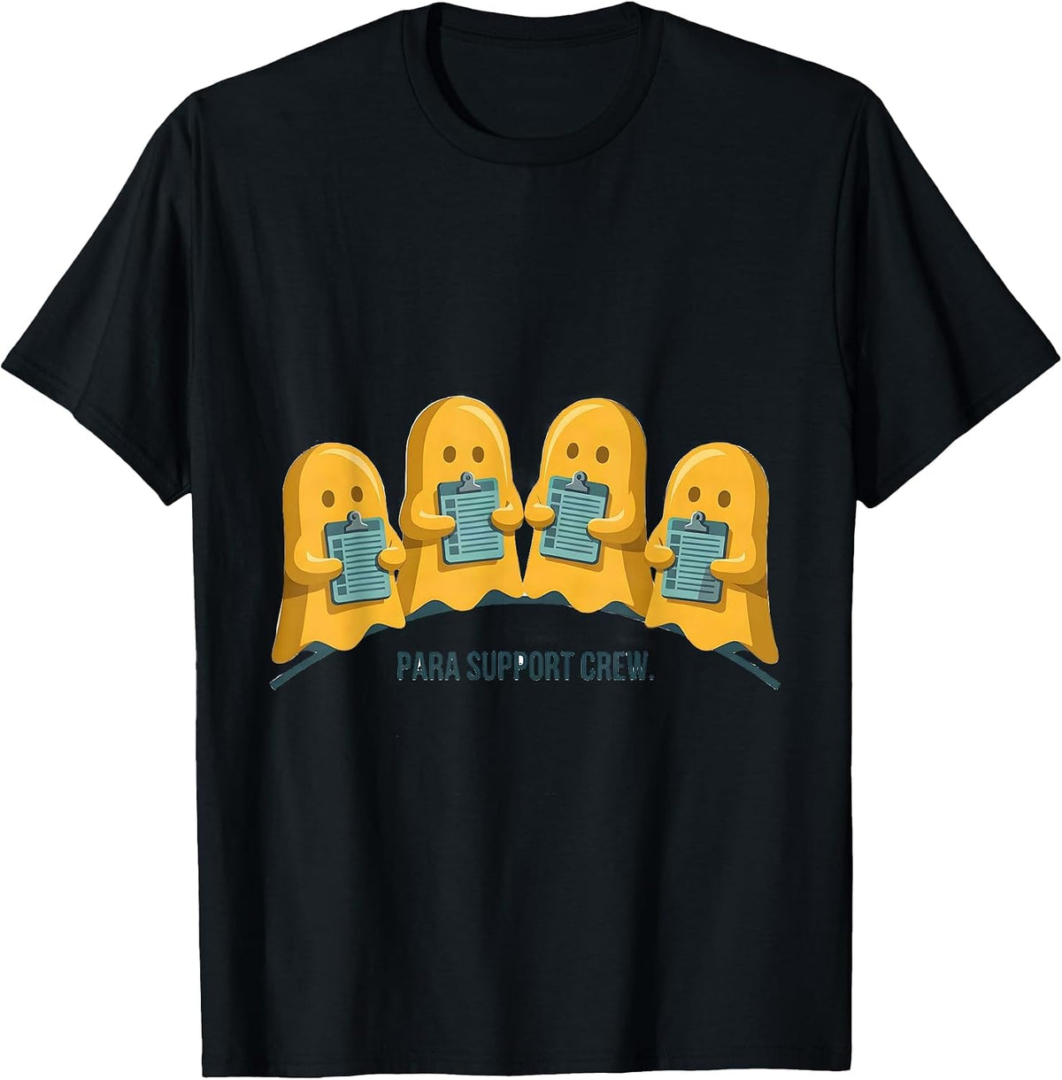 Men's Para Support Crew Ghost Pun Halloween Para Teacher Humor T-Shirt - Black