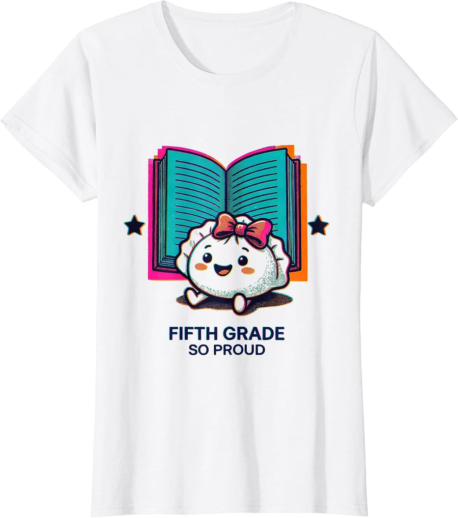 Women's Fifth Grade So Proud Kawaii Dumpling Back to School Girl T-Shirt - White