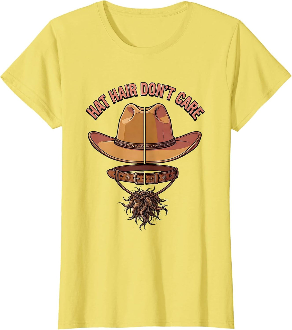 Women's Hat Hair Don't Care Western Cowgirl Design T-Shirt - Lemon Yellow