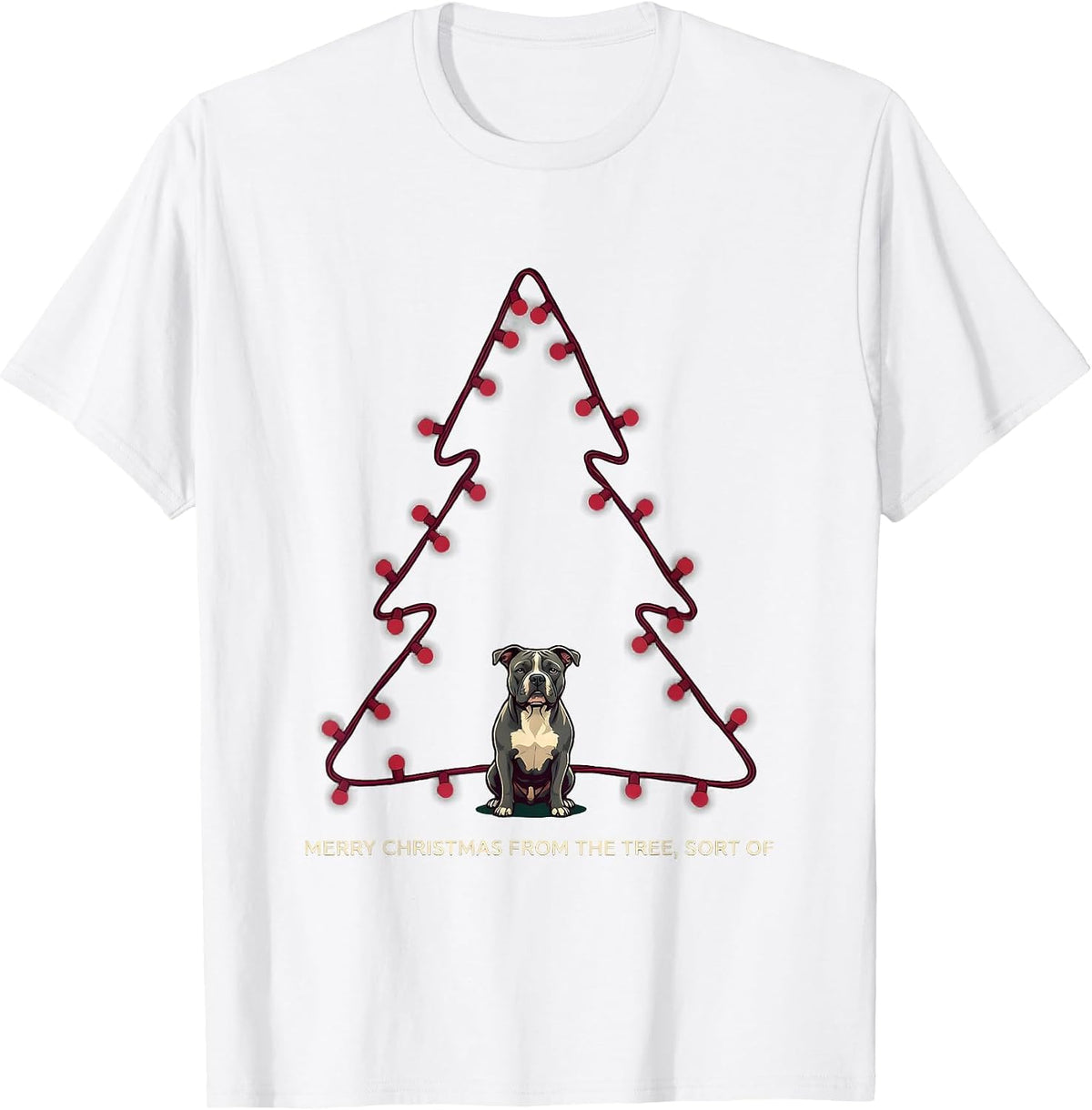 Men's Merry Christmas From The Tree, Sort Of Funny Pitbull Holiday T-Shirt - White