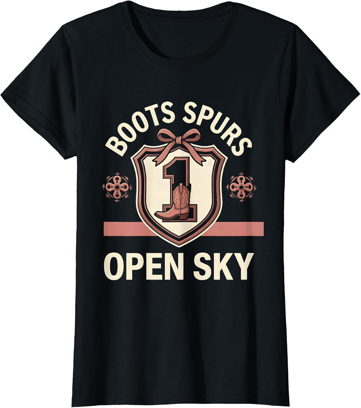 Women's Boots Spurs Open Sky Western Graphic Design T-Shirt - Black