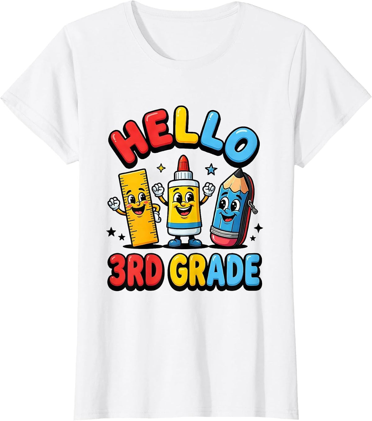 Women's Hello, 3rd Grade Cute School Supplies Teacher Student First T-Shirt - White