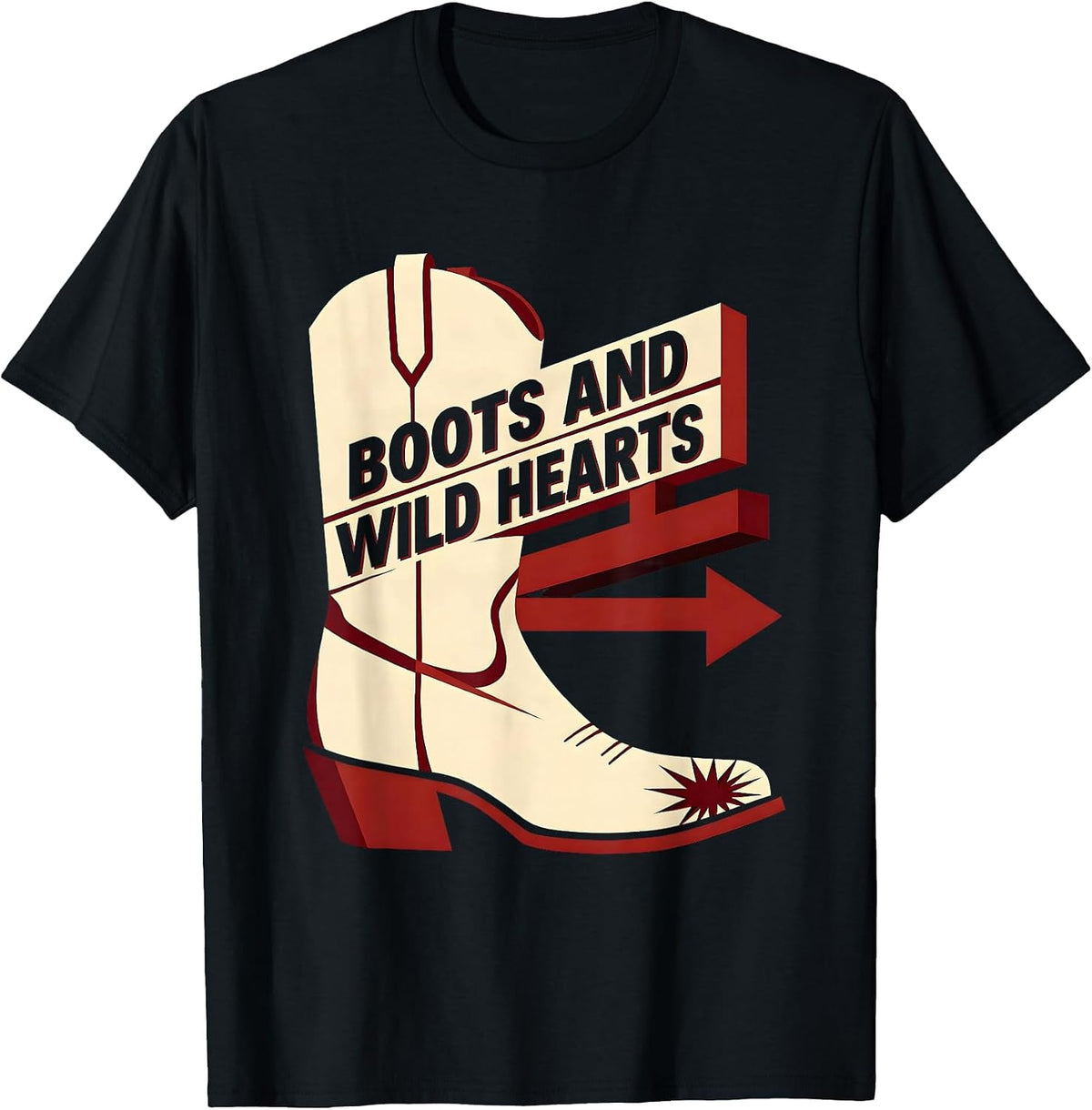 Men's Boots and Wild Hearts Western Design T-Shirt - Black